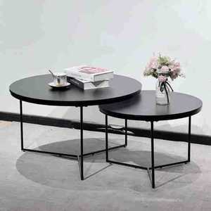 Italian minimalist marble coffee <b>table</b>, home living room set with two coffee <b>tables</b> of different heights, round wrought <b>iron</b> - Product Image 2