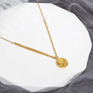 18K Gold Plated Necklaces Stainless Steel Jewelry Finding Blank Pendant With Engraved Flower Necklace For Women