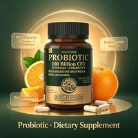 Capsules de probiotiques, prébiotiques, enzymes digestives, bioflavonoïdes d'agrumes, santé intestinale, complément végétarien, OEM