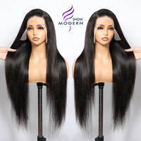Vente en gros perruques de dentelle droites cheveux humains pré-plumés cheveux indiens bruts 13x4 HD perruques de dentelle frontale transparente pour les femmes noires