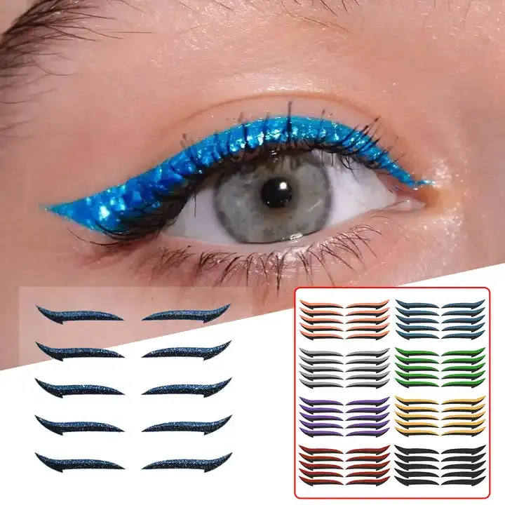 Yeni 5 Pairs kullanımlık Glitter Eyeliner kirpik çıkartmalar su geçirmez göz kalemi ve kirpik çıkartmalar gözler makyaj