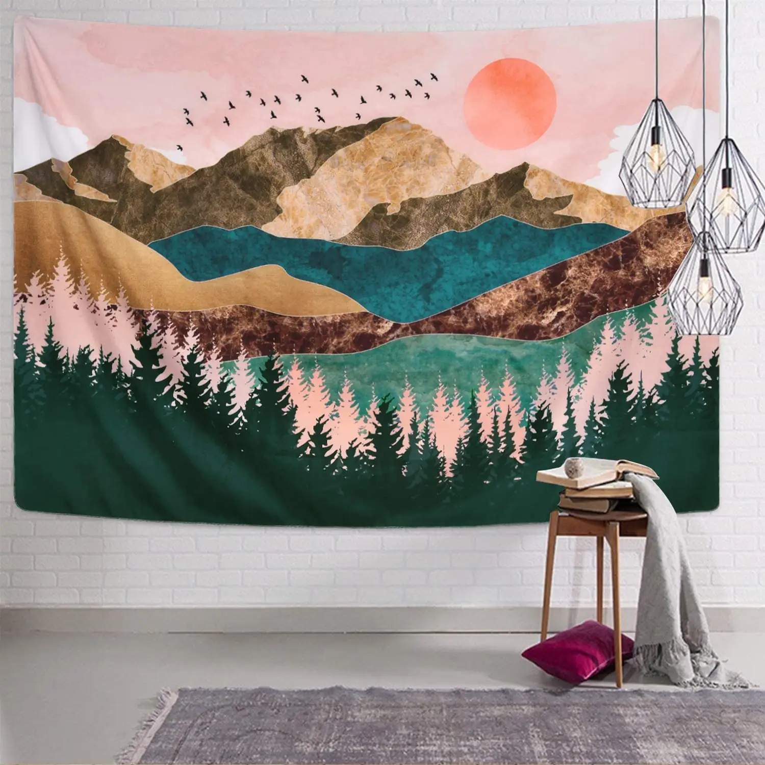 Tapestry Cloth Home Decor Custom Logo Printing Cotton Polyester Fabric Sunset Nature Landscape Wall Tapestry