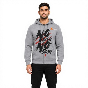 Sweat à capuche zippé gris pour homme, imprimé « No Risk No Story », coupe classique, en molleton de coton, pour l'automne - Product Image 1