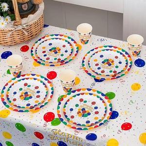 Fête d'anniversaire pour enfants - Assiettes en papier, gobelets en papier, pailles, couteaux, fourchettes, cuillères - Fournitures de décoration de fête, ensemble de vaisselle - Product Image 1