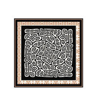 Écharpe carrée en satin de soie sur mesure, motif géométrique abstrait noir et beige, pour femme, accessoire de sac à main