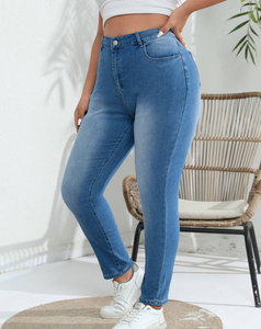 Listo Stock OEM Plus Size Light Blue Skinny Jeans <span class=keywords><strong>Mujer</strong></span> (US 18-28) -Elástico cónico Lápiz Pantalones <span class=keywords><strong>Curve</strong></span> Hugging Denim Venta al por mayor - Product Image 2