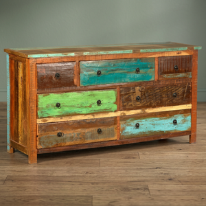 Coffre de rangement industriel en bois massif recyclé à tiroirs multiples, mobilier de maison, style antique, ferme, villa, chambre, extérieur, salon - Product Image 3