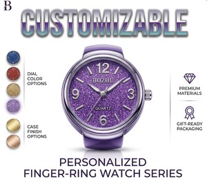 Montre bague simple de style coréen, cadran rond à quartz, chiffres arabes, bracelet élastique, mini montre bague pour <span class=keywords><strong>étudiant</strong></span>s et couples - Product Image 2