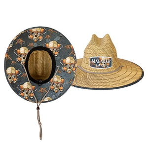 Chapeaux de paille personnalisés avec logo pour le surf, la pêche, la plage, protection solaire estivale, à large bord, style sauveteur, en paille naturelle - Product Image 6