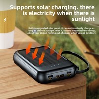 Chargeur portable solaire en plastique 20 000 mAh avec câble intégré, logo personnalisable, sortie 10W, idéal pour les cadeaux - Vente en gros transfrontalière