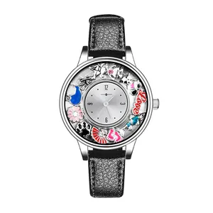 2019 Christmas Gift Leather Genuine Leather Band 316 Stainless Steel Charm Floating Locket Watch for Women
