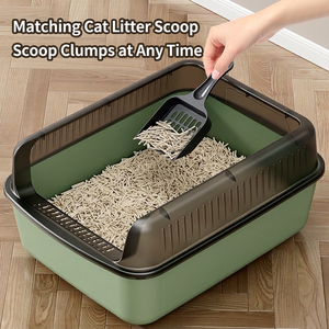 Bac à litière semi-fermé extra large pour chat avec pelle et plateau profond ouvert pour chatons - Product Image 1