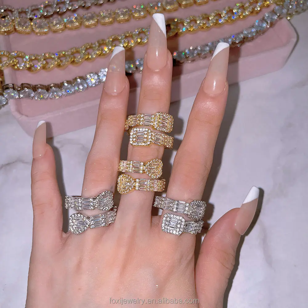 foxi Hiphop Herren Damen feiner Schmuck Eiskartonierung vergoldet Damenzubehör Mode Schmuck Ring