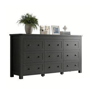 <span class=keywords><strong>Commode</strong></span> à 9 tiroirs <span class=keywords><strong>gris</strong></span> <span class=keywords><strong>foncé</strong></span> avec poignées métalliques décoratives - Meuble de chambre robuste et élégant pour un rangement amélioré - Product Image 5