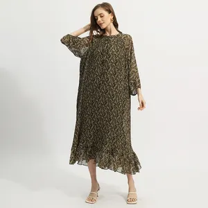 Summer Latest Printed Dress Women Nation Ethnic Vintage Clothing Long Dresses Floral Ruffled Chiffon Dresses