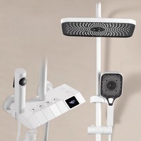 Système de douche thermostatique numérique moderne à 4 vitesses, double poignée, en laiton gris, fixation murale, pour baignoires à jet de pluie doux