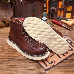 Bottes en cuir véritable de luxe pour hommes, en cuir de vachette pleine fleur, style workwear, avec embout renforcé et semelle épaisse - Product Image 3