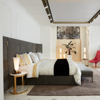Modernes Luxus-Polsterbett aus Stoff und Samt für Hauptschlafzimmer, Villa und Hotel, Extra Breites Modulares Panelbett in King- und Queen-Size