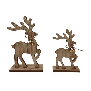 Wooden Reindeer Decorations Set of 2 Rustic Christmas Tabletop Ornament Animal Shape Laser Cut <b>Home</b> Decoration For <b>Gifting</b> Ideas - Product Image 1