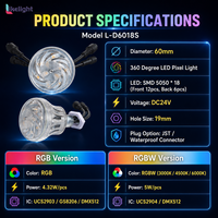 Lumière de pixel cabochon RGBW 60 mm 18 LED DC24V UCS2904 DMX512 SMD5050 programmable pour projets de décoration de parcs à thème