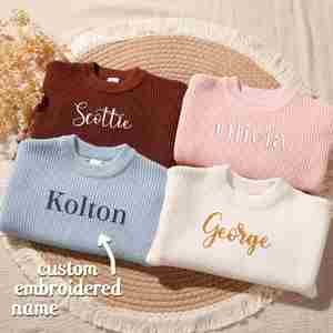 Custom Breathable Cotton Baby <b>Sweater</b> Classic <b>Crewneck</b> with Name Personalized Children's Knitwear for Newborn Girls & Boys - Product Image 3