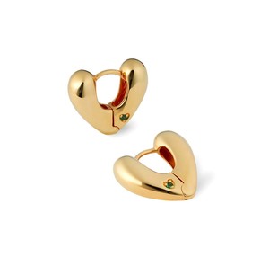 Moda fina personalizada moderna para mujer 925 Plata 14K oro Corazón en forma de pequeños pendientes de aro de piedras preciosas de color esmeralda - Product Image 1