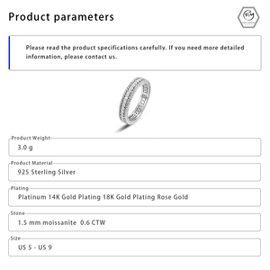 Anillo Clásico de Moissanita con Corte Brillante de 0.6 CTW, Borde Acanalado, Eternidad Completa, Plata 925, Certificado GRA, Atemporal, Apilable, para Boda - Product Image 2