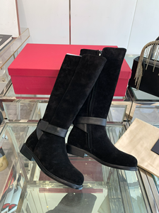 Women Black Suede Knee High <b>Boots</b> Flat Heel Side Zipper with Strap Detail for Daily Casual Wear - Product Image 2