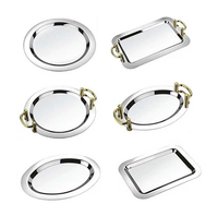 Plateau de service rectangulaire Rectangle servant des plats en métal peu profonds en acier inoxydable Buffet de nourriture blanc fantaisie Plateau de sécurité au four en argent