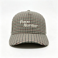 Gorra de 5 Paneles, Tela Houndstooth, Transpirable y Cómoda, Logotipo Bordado Personalizado, Fabricantes de Gorras de Béisbol de Alta Calidad