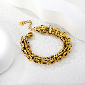 สร้อยข้อมือคิวบันเชนแบบหนา สแตนเลสสตีล เครื่องประดับแฟชั่นสำหรับผู้หญิง ของขวัญ ดีไซน์เรขาคณิต - Product Image 1