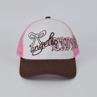 Casquette en maille brodée personnalisée pour femme, casquette de baseball à ouverture arrière pour queue de cheval, casquette en maille tendance avec visière incurvée marron
