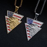Liontin Hip Hop Pria dari Baja Anti Karat 316L PVD Tahan Air Anti Kusam Dua Warna dengan Lukisan Elang Bendera Amerika