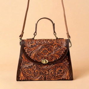 Sac fourre-tout en cuir brodé fait main avec fermeture magnétique, motif floral, style vintage, pour les voyages quotidiens et la plage - Product Image 1