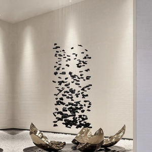 Lustre en bois de charbon de bois noir, long et moderne, luminaire décoratif de plafond, idéal pour un hôtel, un restaurant - Product Image 1