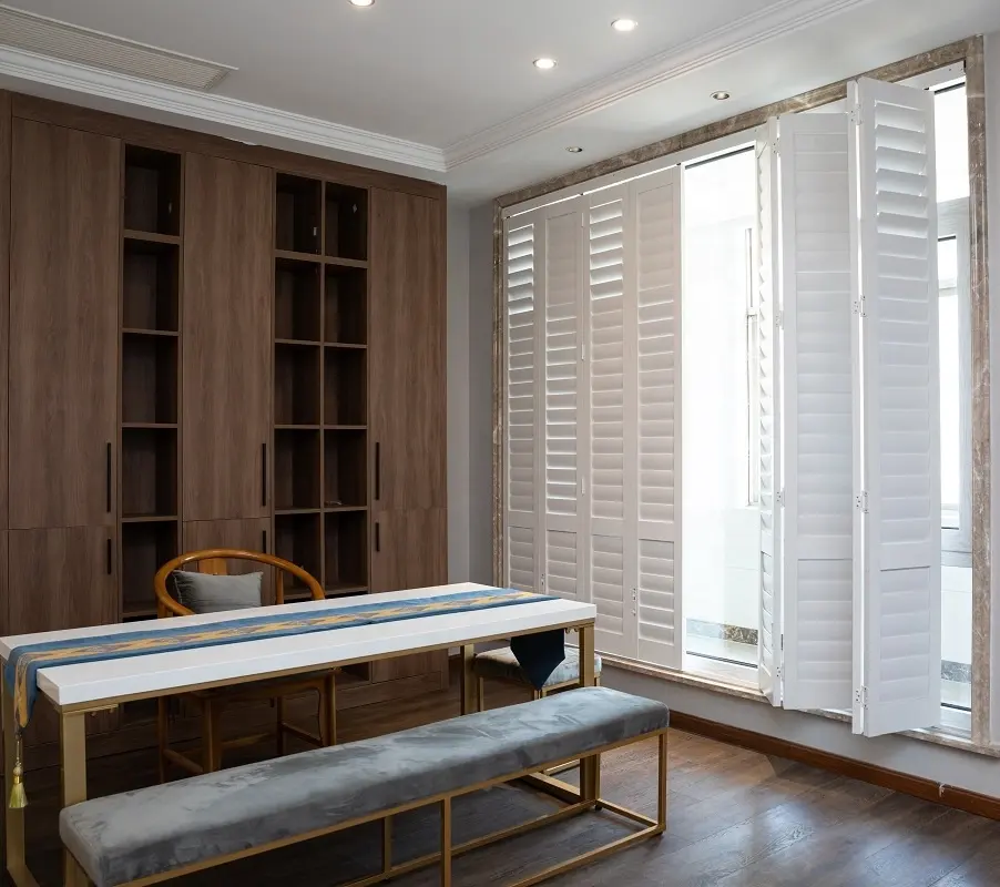 Up and Down Tracks Indoor Outdoor Wooden Aluminum Multi Fold Panel Shutters Louver Blind Window Door Customized