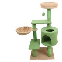 Arbre à chat en velours Teddy Fleece vert avec lit intégré pour chat, structure d'escalade multi-niveaux, poteau vertical et échelle de grande taille