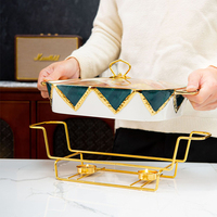 Ensemble de 3 plats de service rectangulaires en céramique peints rouge, noir et vert, de luxe pour les fêtes de mariage, chauffe-plats pour buffet