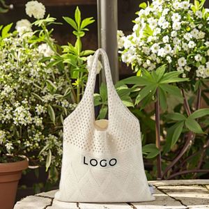 Handmade Custom Personalized Knitting Crochet Shoulder Tote Bags Crochet Beach Bag with Embroidery Logo - Product Image 1
