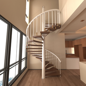 Escaleras Espirales Interiores Modernas y Elegantes con Barandilla <span class=keywords><strong>de</strong></span> Acero y Madera con Detalles Dorados en <span class=keywords><strong>la</strong></span> Parte Inferior, Precio <span class=keywords><strong>al</strong></span> por Mayor para Aplicaciones en Villas - Product Image 2