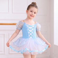 Tutú de Ballet para Niñas, Leotardo con Mangas Abullonadas, Tirantes Cruzados y Lentejuelas, Vestido de Princesa para Danza, para Niñas Pequeñas, Actuaciones en Escenario y Clases de Danza