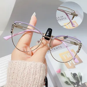 2024 Anti Blue Light Designs Blocking Glasses Bulk Metal Cat Eye Eyeglasses Frame Latest Anti Blue Light Protect Eye Glasses