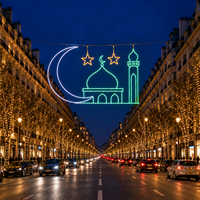 Guirlande lumineuse LED à haute efficacité pour Ramadan, motif croissant de mosquée, cadre en aluminium, pour éclairage de rue, IP65 CE