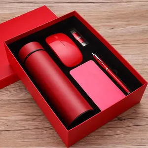Luxury Corporate executive Souvenir Gift items Promotional Mouse+vacuum flask+USB flash drive+power bank combo Business Gift Set