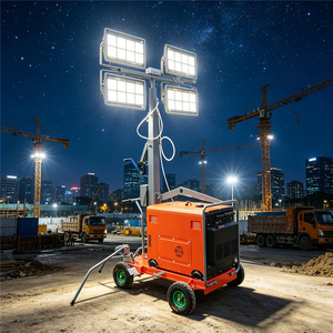 Torre de Iluminación Portátil EPA a Gasolina, 400W*4 Lámparas LED, Generador Diésel Euro 5 Silencioso con Empuje Manual, Mástil de Luz - Product Image 1