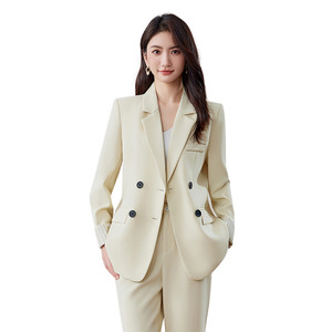 Women's Suit Set Double Breasted Solid Color Polyester Anti Wrinkle Casual Professional Blazer Pants Set - Product Image 5
