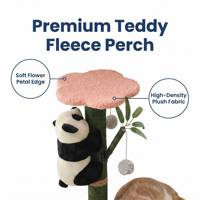 Arbre à chat multi-niveaux sur le thème du panda en bambou, avec poteau à gratter en sisal naturel et lit-nid douillet en forme de fleur pour