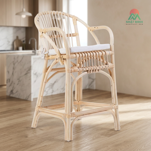 Silla alta de ratán Nhat Minh con respaldo de listones, diseño tropical ecológico para comer. - Product Image 3