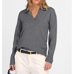 Suéter de Punto Ligero y Transpirable con Cuello en V para Mujer, Personalizable, Cuello Polo Blanco, OEM - Product Image 5