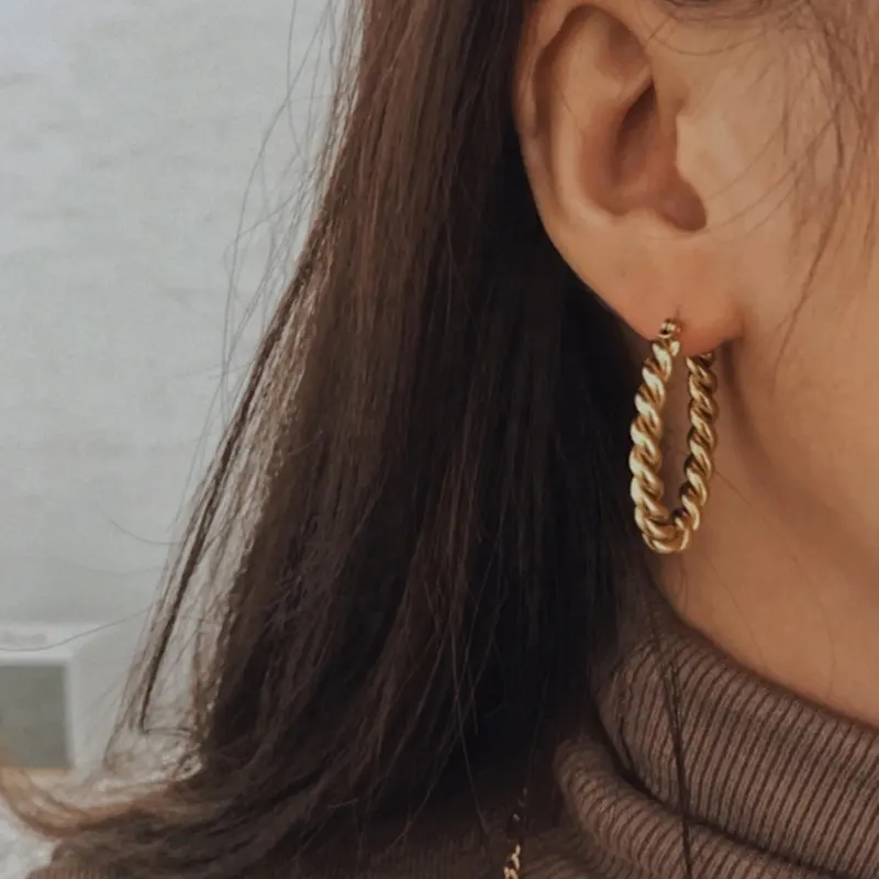 Fashion earrings trend 2021 jewelry stainless steel 18k twisted gold hoop earrings